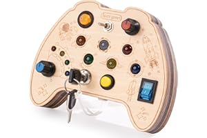 KidMigo Montessori Spielzeug, Holz Busy Board mit LED-Lichtschaltern, Schlüsselschaltern für Motorikspielzeug Fähigkeiten, Sensorik Spielzeug für Kinder ab 2 bis 5 Jahren
