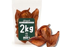 BREERs Getrocknete Schweineohren für Hunde 2 Kg Kauartikel aus Schwein, Hundeleckerli getreidefrei, Kausnack, Leckerli Hund, eigene deutsche Herstellung