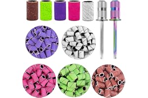 BELICOO Sanding Bands for Nail Drill 300Pcs Colorful, 80#120#150#180#240#Grit Coarse Fine, with 2Pcs 3/32” Nail Drill Bits for Manicures Pedicures