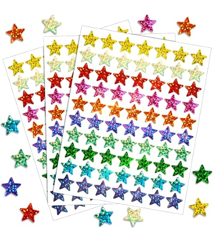 550 Adesivi Premio A Stella Olografici Con Smile - 15 Fogli Multicolore, Per Insegnanti E Ricompense