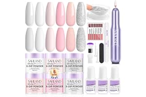 SAVILAND Kit Dip Poudre avec Ponceuse à Ongles Professionnelle: Ensemble 6 Couleurs Démarrage de Poudre pour Ongles avec Ponceuse Electrique pour Ongles Gel, Kit Liquide Dip Powder pour Nail Art