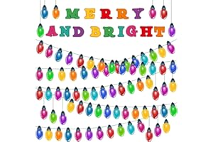 Haooryx Christmas Banner Bulletin Boards - 105PcsFestive Christmas Light Bulb Banner Bulletin Board Decor Set Winter Xmas New Year Colorful Patterned Paper Cut-Outs Blackboard Border School Classroom
