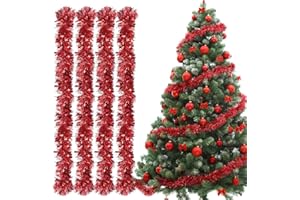 Bluelves Guirlande de Noel Sapin, 4pcs Guirlandes Tinsel Noël, Guirlande Sapin 2m, Guirlande Tinsel Métallique Scintillantes pour Mariage Anniversaire Fête Murs Fenêtres Sapin Decoration Noël - Rouge