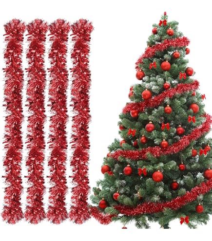 4 Pièces Guirlande De Noël Métallique Brillante Rouge Et Or - 200 Cm - Décoration Sapin, Cheminée Et Fête Festive