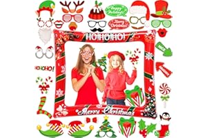 LMSHOWOWO Rot Weihnachten Aufblasbarer Fotorahmen, 32PCS Weihnachtsfeier Foto Requisiten, Weihnachtsfeier Fotorequisiten, Xmas Photo Booth Requisiten, Fotobox Accessoires Weihnachten, für Weihnachtsdeko