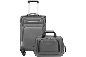 COOLIFE Koffer Trolley Koffer Reisekoffer von 4 Rollen Stoffkoffer Handgepäck TSA-Schloss Der Koffer Enthält 1 Große Umhängetasche (Handgepäck-Set 2tlg, Grau)