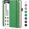 WEMATE Spiral Password Book with Alphabetical Tabs, Small Password Keeper Book for Seniors, Internet Password Notebook Hardcover Password Journal logbook – 12 x 15cm (Grass Green)
