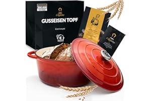 ‎CHEFARONE Chefarone Gusseisen Topf 26 cm 4,7 L emailliert - Schmortopf mit Deckel Induktion - Gusseisen Bräter Topf Brot backen - Cocotte emaille - Bratentopf - Brotbacktopf
