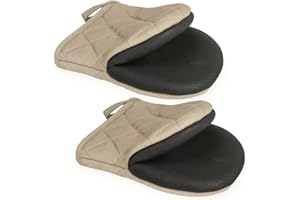 BUUMIN 2 PCS Short Oven Mitts, Microwave Mitts, Heat Resistant Non-Slip Neoprene Cotton Golves, Non-Slip Grip Surfaces and Hanging Loop, Kitchen Mini Oven Mitts for 500 Degrees (Light coffee color)