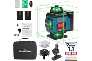 SinoApollo Kompakter 4D 16-Linien Laser Wasserwaage, Selbstnivellierend, 4x360 Grad Grüne Kreuzlinienlaser für Bauarbeiten und Bilderhängen, mit 2 wiederaufladbaren 5200 mAh Typ-C Batterien