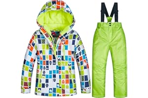 YFPICO Ensemble de Ski Enfant Fille Garçon Veste de Ski Snow avec Salopette Matelassé Combinaison de Ski Neige Snowboard Imperméable Coupe-Vent