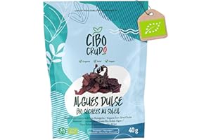CIBO CRUDO CRUDO BIOLOGICO VEGAN Bio Algue Dulse Déshydratée - 40g. Atlantic Dulse Algues Riche en Vitamines Fer Protéines Iode et Potassium.