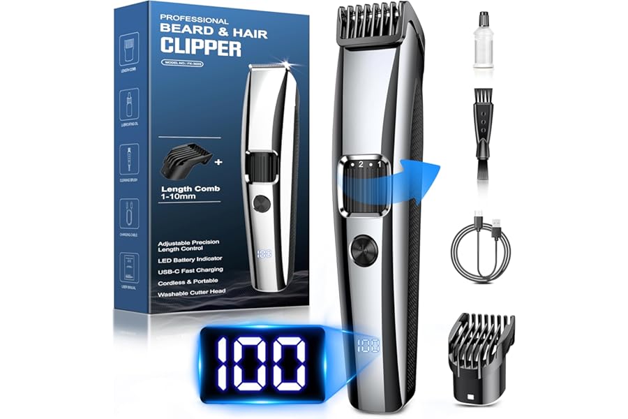 Beard Trimmer Men, Hair Clippers Men Electric Shavers with Zoom Wheel(1-10mm), Cordless Hair Clippers with Battery Indicator,Electric Razor USB Rechargeable Facial Hair Trimmer,Body Hair Grooming Kits