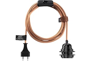Hoopzi - Fil électrique en Tissu de 4,5M pour Éclairer Partout Chez Vous - Douille Ampoule E27 avec Interrupteur - Créez Votre Suspension Luminaire, Baladeuse, Lampe Suspendue - Bala Cuivre