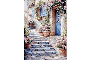 NEWENMO Pintoresco Campo Diamond Painting Adultos Kit,DIY Hermosas Flores Rosa Pintura de Diamantes,5D Diamond Art Kit,Bricolaje Dibujo con Diamantes,para Principiantes Decoración del Hogar 30x40cm