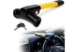 GADLANE Żółta blokada kierownicy w kształcie litery T, wysoka widoczność, zabezpieczenie przed kradzieżą z 2 kluczami, odpowiednie zabezpieczenie do samochodów, furgonetki, przyczepy kempingowej