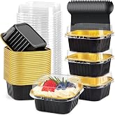 KAHEIGN 50 Pieces Mini Bread Molds with Lids and Spoons, 150 ml Square Aluminium Paper Containers for Baking Cakes with Seali