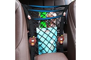 jeufun Car Mesh Organizer 3-Layer,Adjusting Car Net Pocket Between Seats,Cargo Tissue Purse Holder, Driver Storage Netting Pouch for Bag Luggage Pets Children Kids Disturb Stopper