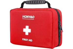 HONYAO Kit di Pronto Soccorso 222 Pezzi, Kit Primo Soccorso Completo per Casa Auto Aziende Sport Viaggio Barca Camping Montagna Escursionismo, Rosso