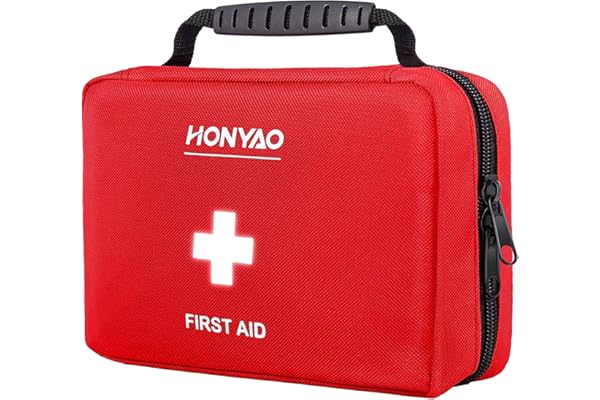 HONYAO Trousse de Premier Secours 222 Pièces, Kit Premier Secours Complète, Trousses de Secours pour Maison Voiture Travail Sport Bateau Voyage Camping Randonnée, Rouge