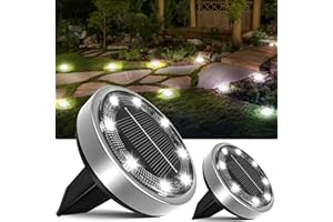 Nipify Luci Solari da Giardino, 2 Pezzi Lampade da Terra 8 LEDs Sepolta Faretti Impermeabile per Esterno, Prato, Scala, Vialetto (Bianco Freddo)