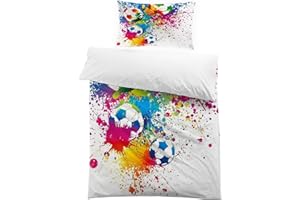 MUSOLEI Copripiumino singolo calcio bambino Set copripiumino singolo ragazzo Biancheria da letto Copripiumino 135 x 200 cm con Chiusura Lampo e 1 Federa 50 x 80 cm Poliestere