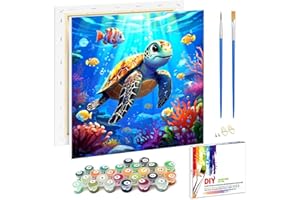 Viart Sea Turtle Paint by Numbers for Children with Frame, Easy Paint by Number for Kids Ages 4-8-12, Turtle Painting by Numbers for Kids Perfect for Gift Home Wall Decor(8x8 inch)