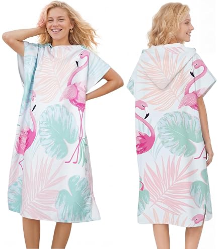 Treer Poncho Asciugamano con Cappuccio, Adulto Spiaggia Robe Cambiarsi Microfibra Morbido Assorbente Telo da Bagno Asciugatura Rapida Copricostume Accappatoio per Mare Surf Nuoto (75x110cm,Lago Blu