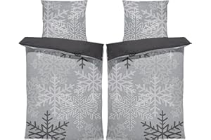 one-home Winter Bettwäsche Thermo Fleece Kuschelig Warme Bettbezüge Flauschig Warm Weich, Größe:4 teilig 135x200 cm, Farbe:Schneeflocken Kristalle grau