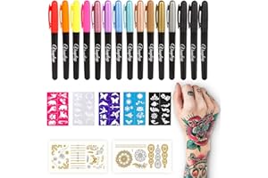 Vanplay Temporary Tattoos Tattoo Pens for Skin Multi-colored Face Paint Markers with 15 5 Stencils and 2 Stickers Girls Boys Teenage Adults Christmas Gifts, 1.0 count