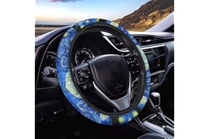Xoenoiee Men Girls Van Gogh Starry Night Printed Car Steering Wheel Cover for Women Blue Car Steering Wheel Protector Soft Anti-Slip Car Accessories Universal Fit 15 Inch