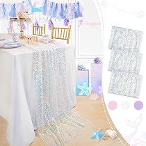 SAVITA Meerjungfrau Tischläufer 30x213 Cm – Holografisch Glitzernde Pailletten, Für Ozean-Party & Geburtstagsdeko