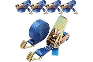 BOMKEE Correas de Amarre con trinquete, 4 Pieza 800 kg Tensor de carraca Cinchas Correa trinquete con Gancho para Motocicletas, Carga, Camiones, Remolques (Azul, 5M-4Pack)