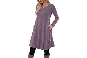 MOLERANI Robe Pull pour Femme à Manches Longues Robe Tunique boutonnée décontractée avec Poches
