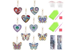 Kinsinder 10Pcs 5D DIY Diamond Art Painting Keychain Kit, Double Sided Full Drill Rhinestone Painting Key Chains Pendant for Women Purse Backpack Handbag Accessories Decor (Butterflies + Love)
