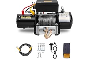 STANEW Cabrestante Eléctrico 12V 6000 LBS/2722 Kg, Cable de Acero 8 mm x15 m, con Control Remoto Inalámbrico 30 m, Compatible para Quad, SUV, Camión, Remolque de Barco, Camioneta SUV