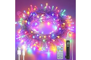 Electight Uppladdningsbart batteri, utomhusljusslingor, 20M 200 LED | Vattentät USB-ljusslinga med batteri, 1800 mAh, fjärrkontroll, timer, 8 lägen, för utomhus, inomhus, trädgård, jul-Färgglada