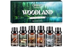 Aeshory 6 x 10 ml Seria Leśna Zestaw Olejków Eterycznych, Naturalne Olejki Zapachowe Do Dyfuzora – Hikora I Zamsz, Drzewo Sandałowe I Wanilia, Oszroniona Jodła, Palo Santo I Mahoń, Cedr I Bursztyn