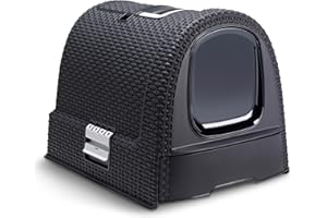 Keter Curver Lettiera per Gatto Chiusa, Finitura Effetto Rattan, Dotata di Cassetto Estraibile, Paletta Integrata e Filtro Antiodore, Colore Rattan, 51,5x38,5x40H cm