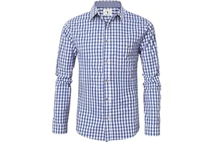 EIISSION Trachtenhemd Herren Kurzarm Rot Blau Oktoberfest Kariert Langarm Trachten Hemd Freizeithemd Karohemd Baumwolle