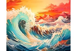 TISHIRON Malowanie według liczb, dla dorosłych, dla dorosłych, dla początkujących, malowanie według liczb, fale "zrób to sam", malowanie według liczb, do zdjęć wybrzeża, do salonu, sztuka na płótnie,