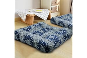 HIGOGOGO Blue Mandala Square Floor Pillow, Bohemian Style Seating Pouf Meditation Pillow Indian Cushion for Floor Yoga Seating Pad Boho Decor for Home Party Garden, 22x22 Inch, Navy Blue