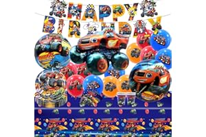 BAISHUWU Monster Truck Palloncini, 85 Pezzi Addobbi Compleanno Tema MonSter Truck, Stoviglie Compleanno M-onster Truck, M-onster Truck Stoviglie, Set di S-toviglie per Feste di C-ompleanno Monster T-ruck