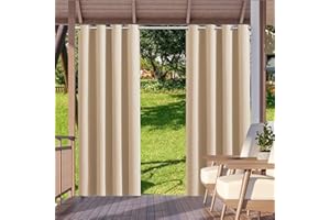 HUAXIQUE Outdoor Vorhang Wasserdicht Wetterfest Blickdicht 220X155cm Creme farben Verdunklungs Vorhänge mit Ösen Sichtschutz Sonnenschutz Outdoor Gardine für Balkon Terrasse Pergola Gartenlaube Veranda