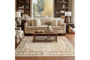 Topfinel Rugs Living Room Large 160x230cm, Boho Beige Rug for Bedroom Dining Room, Washable Faux Wool Short Pile Non-Slip Area Rug
