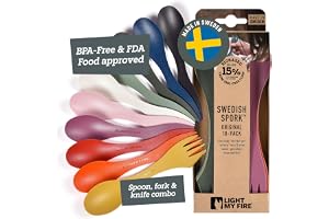 Light My Fire Spork Original 10-pack - Återanvändbara Campingbestick - Sked Kniv Gaffel Kombo för Camping Outdoor Vandring Picknick och Lunchlåda - Lätta och Kompakta - Made in Sweden