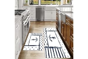 SHIVNAMI 2 pezzi Tappeti e tappetini da cucina antiscivolo,Ancoraggio, sagoma di ancoraggio per barca oscuro grunge con arte a tema marina retrò a,microfibra Supporto in gomma Tappetino Zerbino lavabile in lav