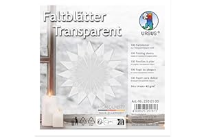 Ursus 2506100 - Faltblätter aus weißem Transparentpapier, ca. 14 x 14 cm, 42 g/m², 100 Blatt, zum Falten von transparent schimmernden Figuren, durchgefärbt