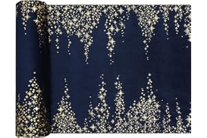 RIBBON WRITER Stars Christmas Table Runner Gold 28cm X 2.5m - Choice of 3 Colours (Navy Blue with Gold Stars)