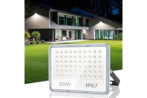 TASINUO Faretto LED da Esterno 50W, 5000LM Faro LED Esterno 6500K Bianca Fredda, Impermeabile IP67 Applique da Esterno per Giardino Terrazza Garage Cortile